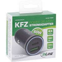 InLine® USB KFZ Stromadapter PD, 12/24V USB-A + USB-C, max. 60W, schwarz