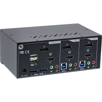 InLine® KVM Desktop Switch, 2-fach, Dual Monitor, DP+HDMI, 4K, USB 3.0, Audio