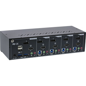 InLine® KVM Desktop Switch, 4-fach, Dual Monitor, DP + HDMI, 4K, USB 3.0, Audio