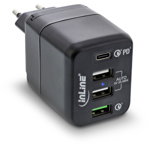 InLine® USB Netzteil, 4-port Ladegerät, USB-C PD+QC4 / QC3, 45W, schwarz