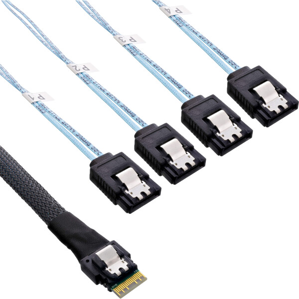 InLine® Slim SAS cable, SFF-8654 4i to 4x SATA 7-pin, 12Gb/s, 1m