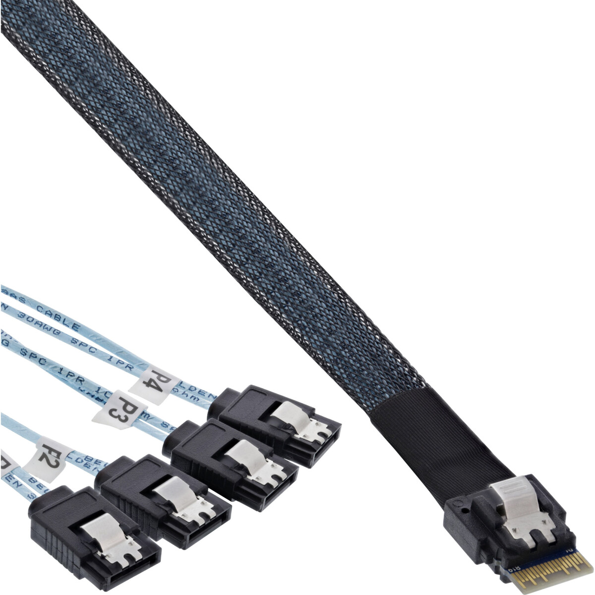 InLine® Slim SAS cable, SFF-8654 4i to 4x SATA 7-pin,...