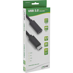 InLine® USB 3.2 Gen.1x2 Kabel, USB-C Verlängerung ST/BU, schwarz, 2m