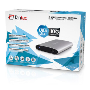 FANTEC ALU-25U31 2,5" USB 3.2 Aluminium Gehäuse für SATA HDD/SSD, silber