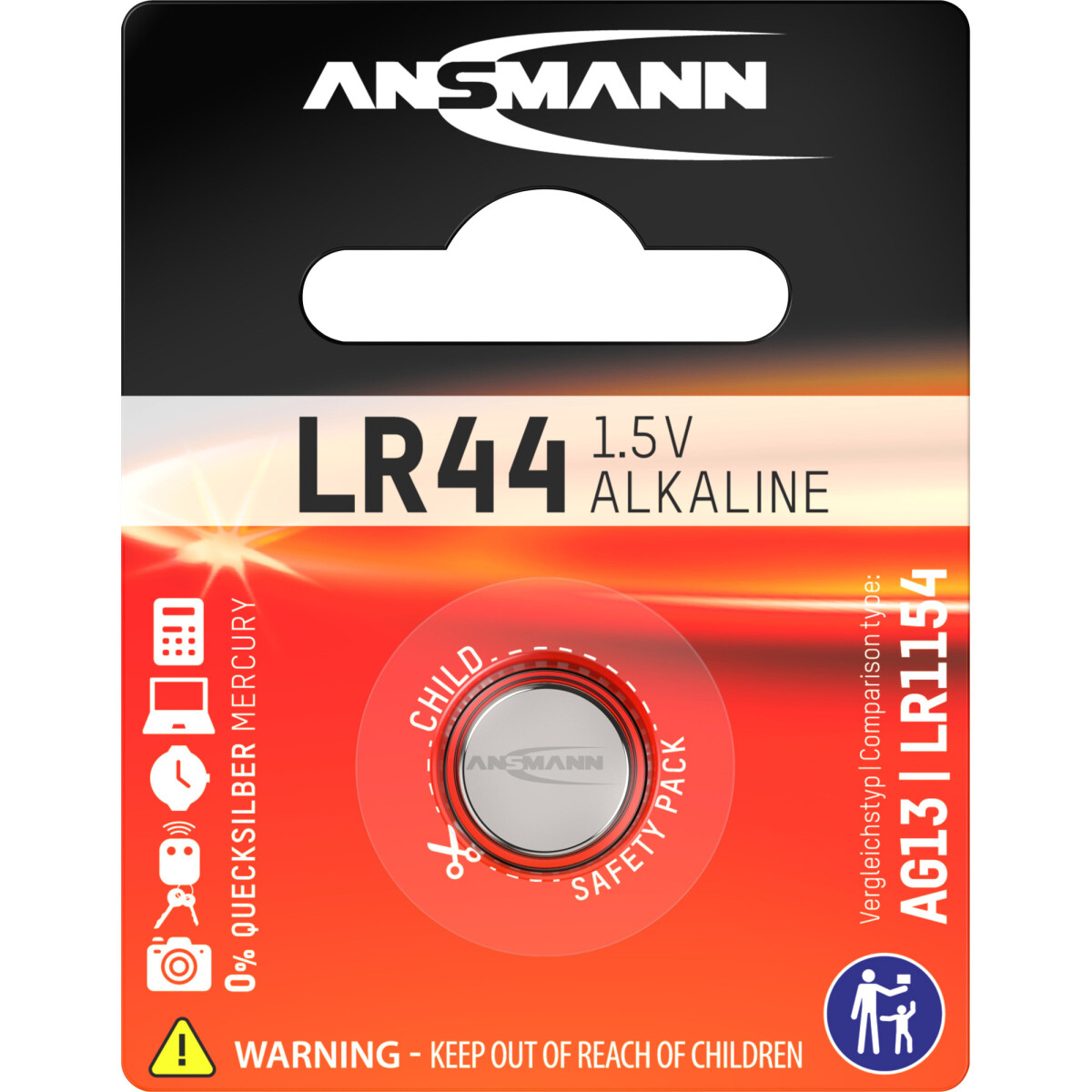 Ansmann button cell 1.5V alkaline type LR44 (5015303)