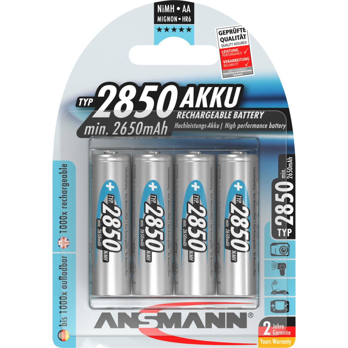 ANSMANN 5035212 NiMH-Akku Mignon AA, 2850mAh, 4er-Pack