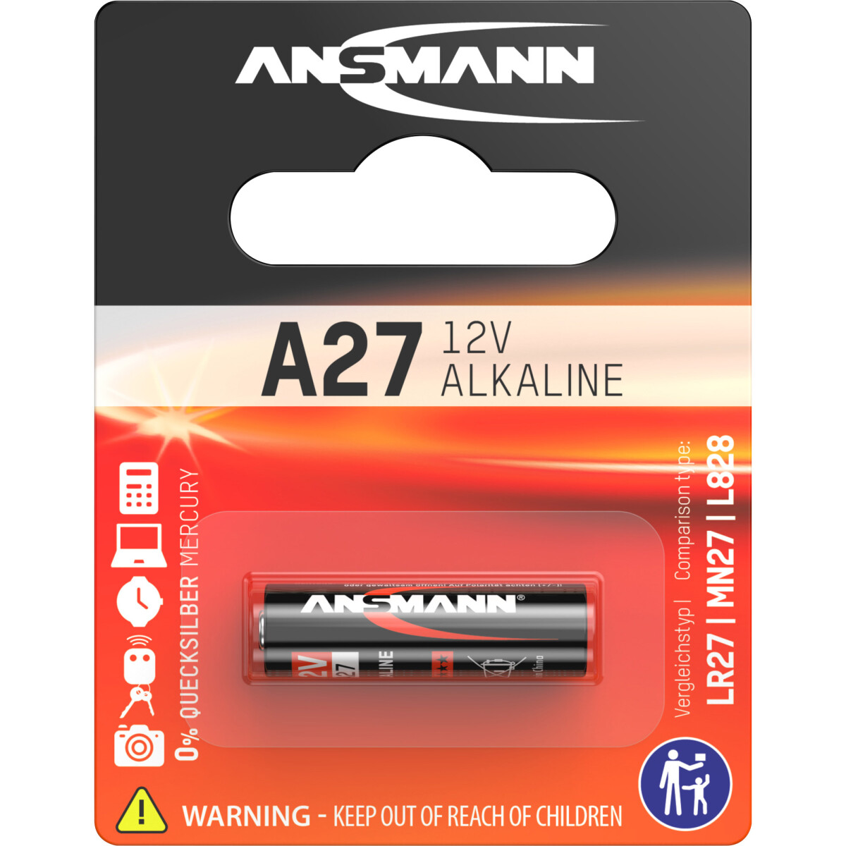 ANSMANN alkaline battery A27, 12V, package of 1 (1516-0001)