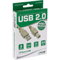 InLine® Basic USB 2.0 Kabel, A an B, beige, 2m