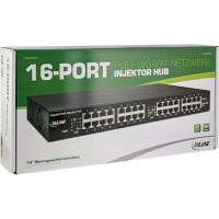 InLine® PoE+ Gigabit Netzwerk Injektor Hub 16 Port (16x PoE+), 1Gb/s, 19"1HE