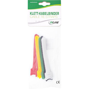 InLine® Kabelbinder 12x125mm, Klett-Verschluss, 10er, 5 versch. Farben inkl. Gelb