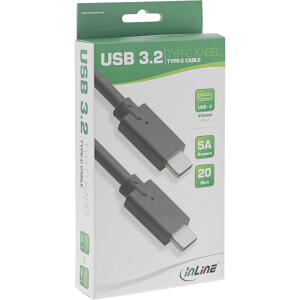 InLine® USB 3.2 Gen.2x2 Kabel, USB-C Stecker/Stecker, schwarz, 2m