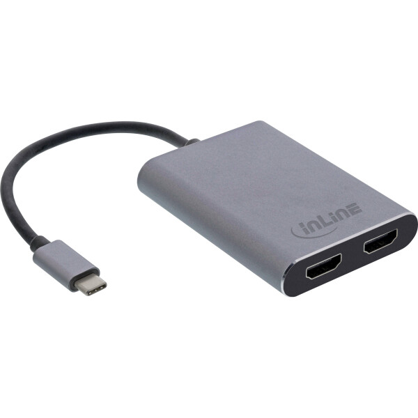 InLine® USB Dual Display Konverter, USB Typ-C zu 2x HDMI Buchse (DP Alt Mode), 4K, schwarz, 0.1m