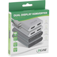 InLine® USB Dual Display Konverter, USB Typ-C zu 2x HDMI Buchse (DP Alt Mode), 4K, schwarz, 0.1m