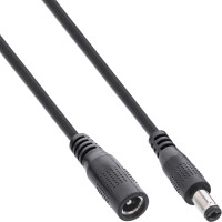 InLine® DC extension cable, DC plug male/female 5.5x2.1mm, black, 5m