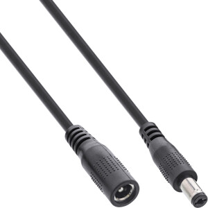 InLine® DC extension cable, DC plug male/female 5.5x2.1mm, black, 1m