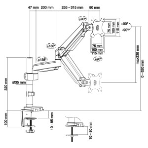 InLine® Table mount with lift, movable, for TFT up to 82cm (32"), max. 9kg