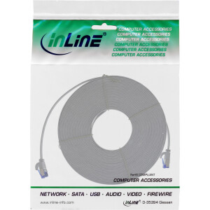 InLine® Patch cable flat, U/FTP, Cat.6A, TPE halogen-free, grey, 15m