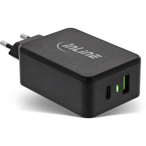 InLine® Power Delivery + Quick Charge 3.0 USB power adapter, charger, USB-A + USB Type-C, 33W, black