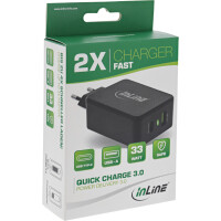 InLine® Power Delivery + Quick Charge 3.0 USB power adapter, charger, USB-A + USB Type-C, 33W, black