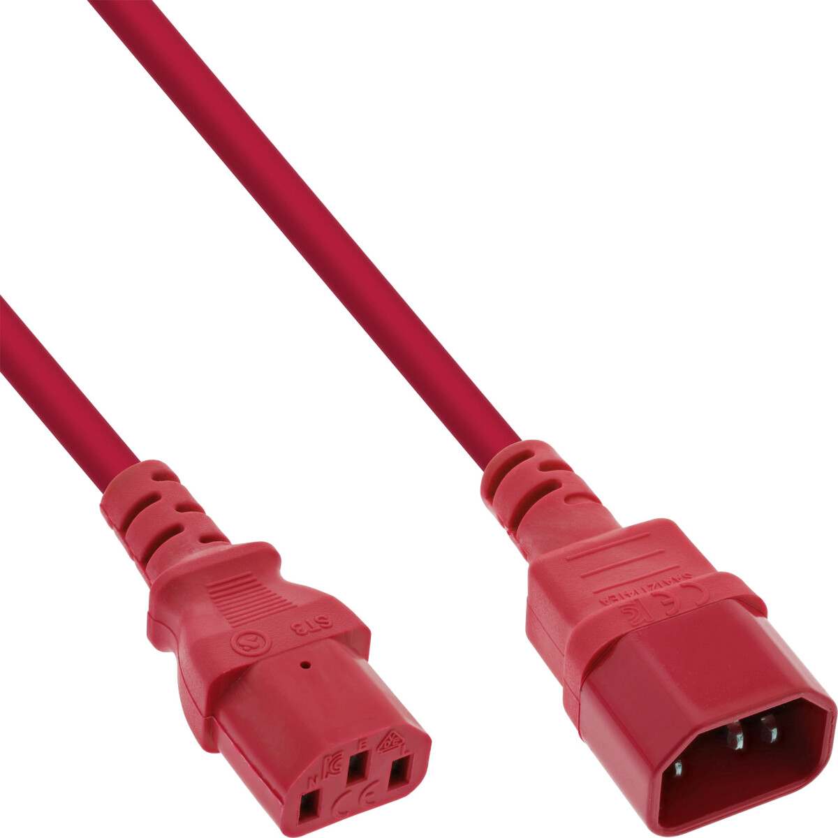 InLine® cold device extension, C13 / C14, red, 0.75m