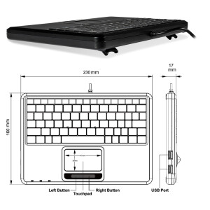 Perixx PERIBOARD-510 H PLUS US, Mini USB-Tastatur, Touchpad, Hub, schwarz