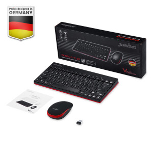 Perixx PERIDUO-712 DE W, Mini Tastatur und Maus Set, schnurlos, schwarz