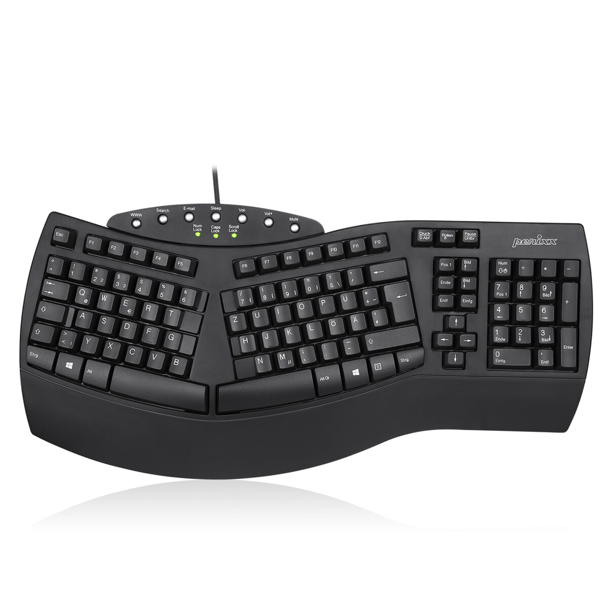 Perixx PERIBOARD-512 DE, Ergonomic USB Keyboard, black