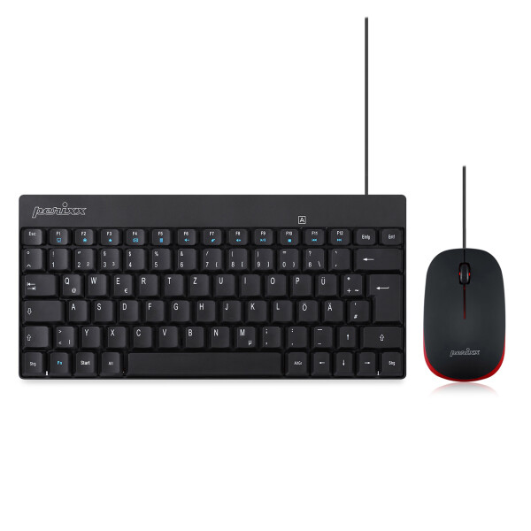 Perixx PERIDUO-212 DE, mini USB keyboard and mouse set, black