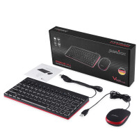 Perixx PERIDUO-212 DE, mini USB keyboard and mouse set, black