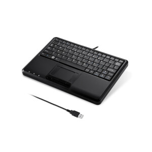 Perixx PERIBOARD-510 H PLUS FR, Mini USB-Tastatur, Touchpad, Hub, schwarz