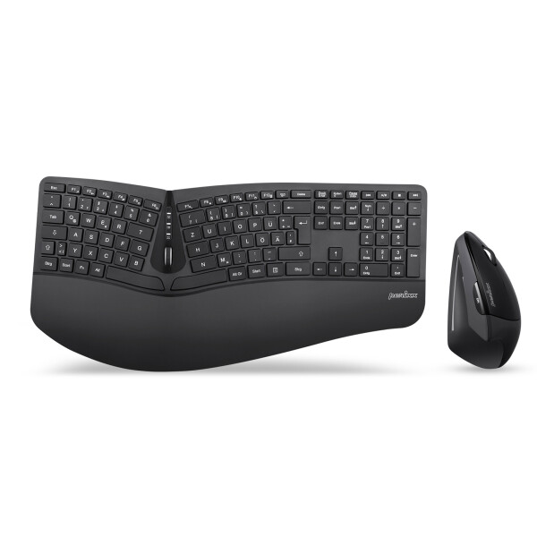 Perixx PERIDUO-605 DE, keyboard and mouse set, wireless, ergonomic, black