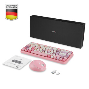 Perixx PERIDUO-713 DE, Mini Tastatur und Maus Set, Retro Vintage Design, rosa