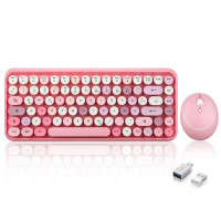 Perixx PERIDUO-713 DE, Mini Tastatur und Maus Set, Retro Vintage Design, rosa