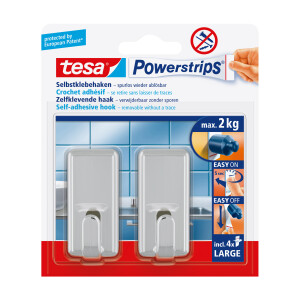 tesa Powerstrips hook, large classic, 2-pack, chrome