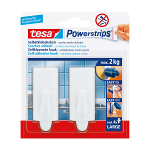 tesa Powerstrips hook, large classic, 2-pack, white