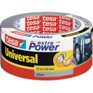 tesa extra power universal, 25m x 50mm, fabric-reinforced foil tape, silver