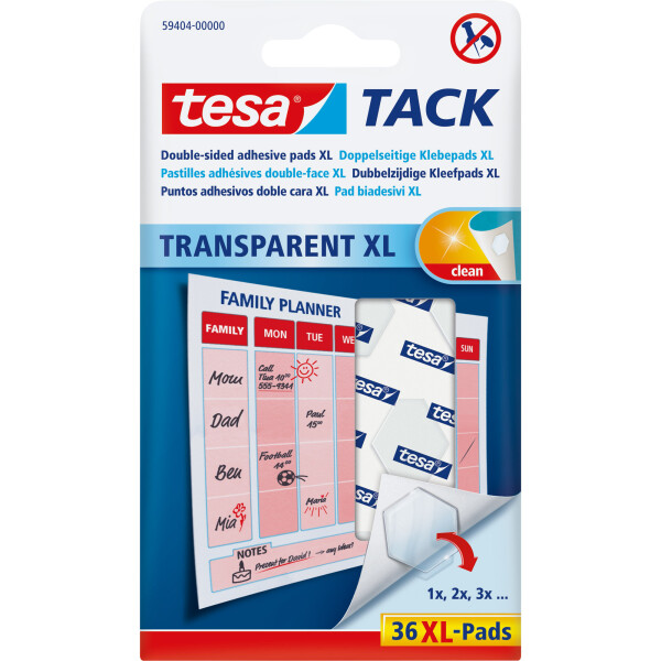 tesa adhesive pads XL TACK, 3cm², reusable, transparent