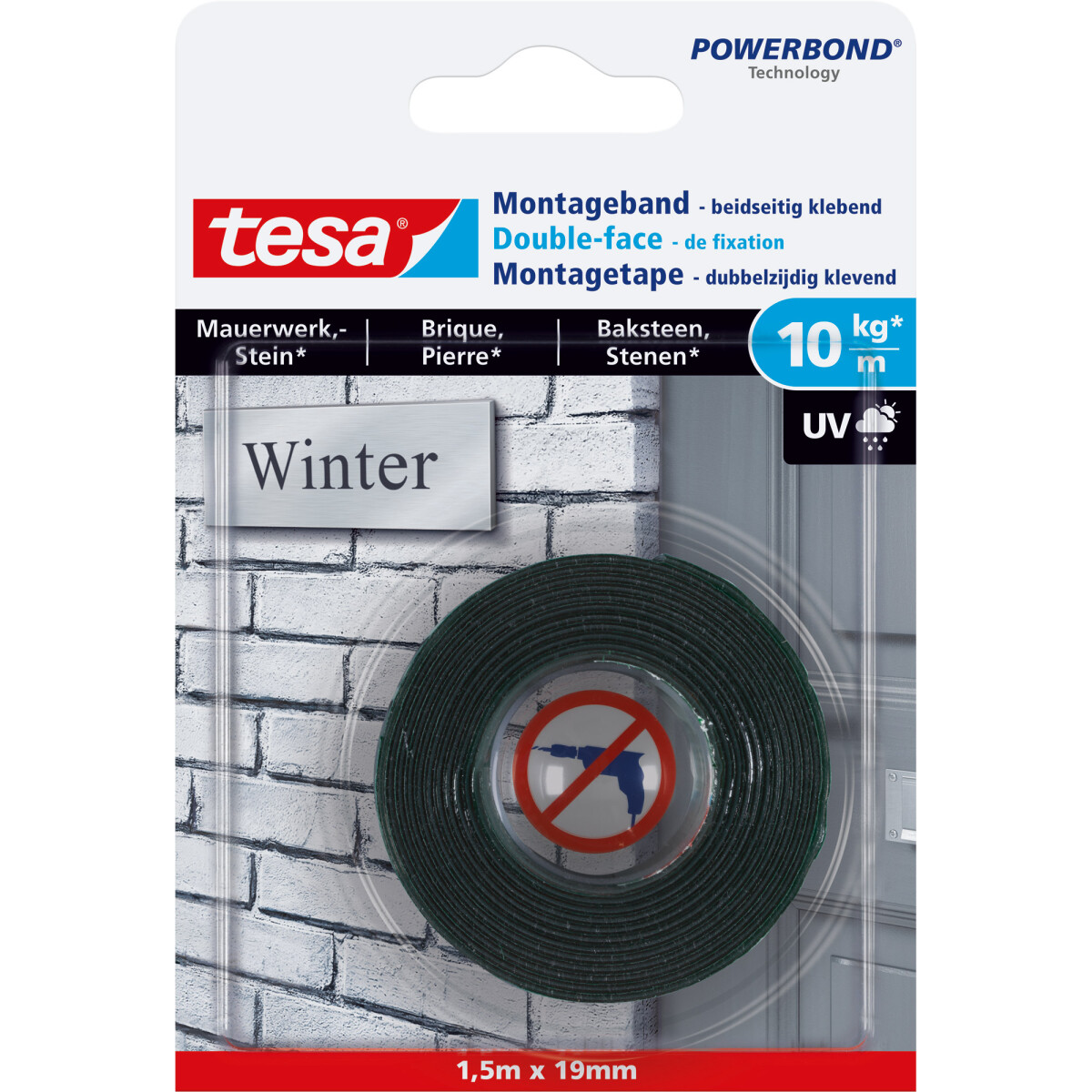 tesa Montageband, 1,5m x 19mm, für Mauerwerk und...