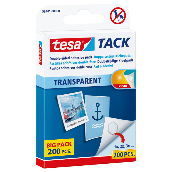 tesa adhesive pads TACK, 200pcs., reusable, transparent