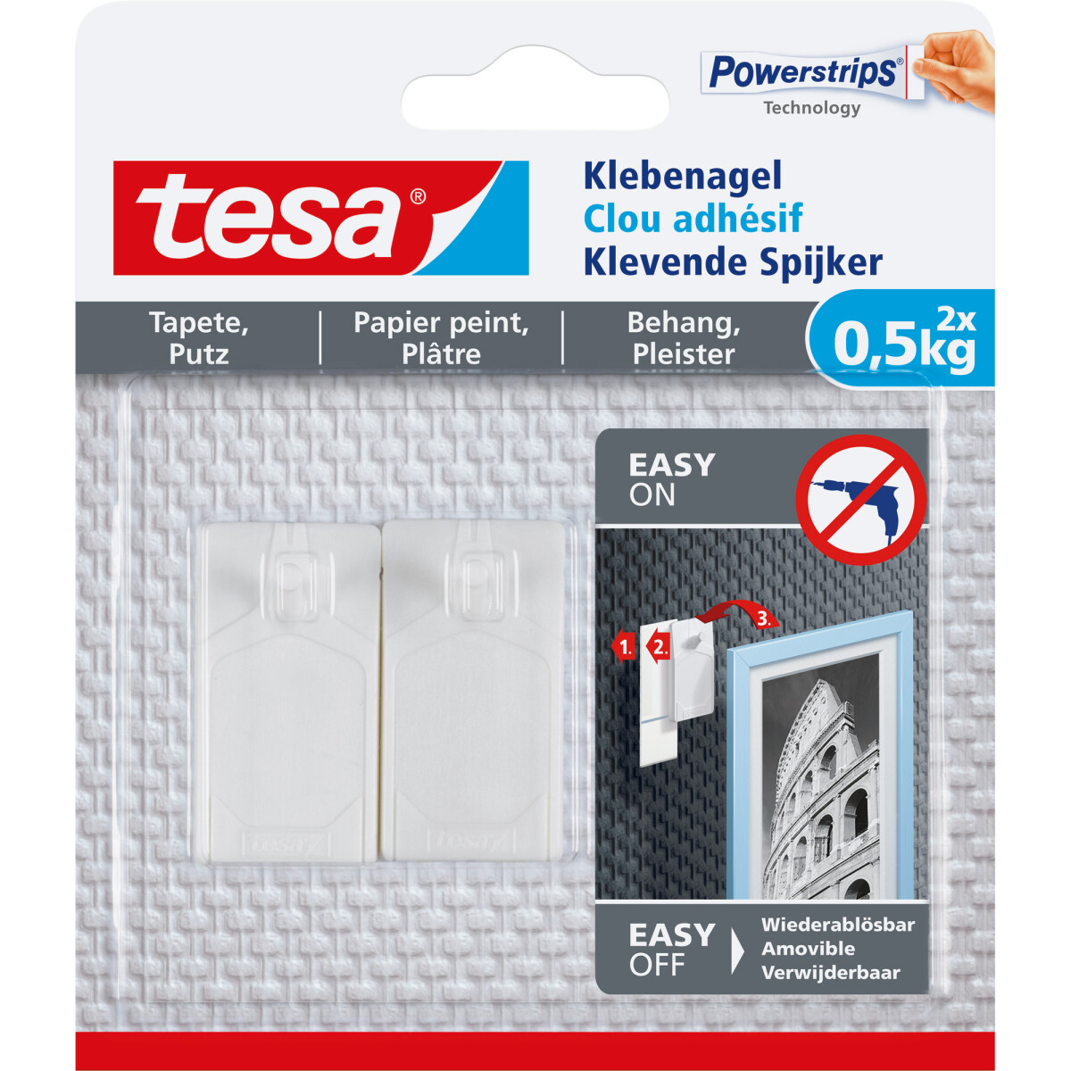 tesa adhesive nail, 2pcs., for wallpaper and plaster, up...