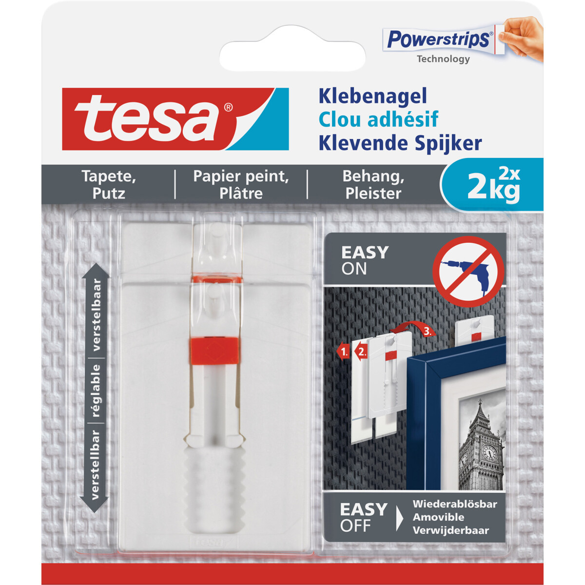 tesa adhesive nail, 2pcs., for wallpaper and plaster, up...