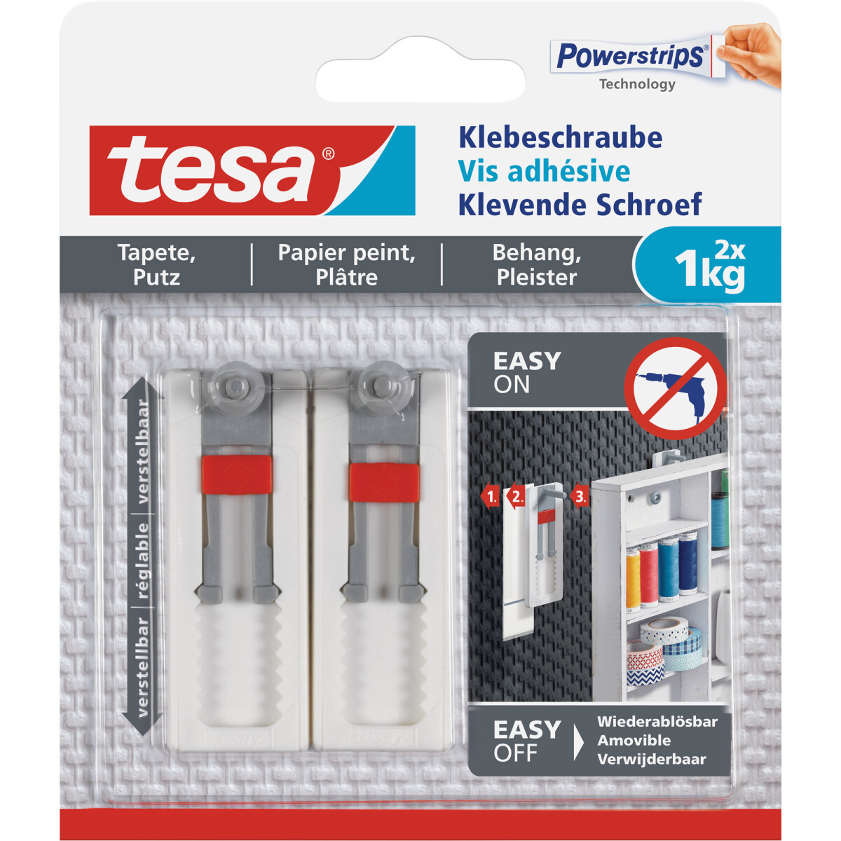 tesa adhesive screw, 2pcs., for wallpaper and plaster, up...