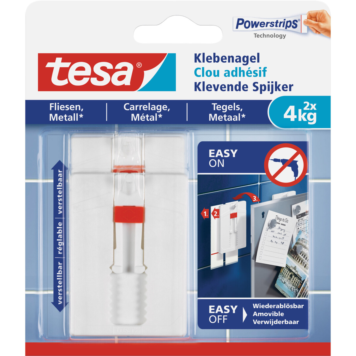 tesa adhesive nail, 2pcs., for tiles and metal, up to 4kg...