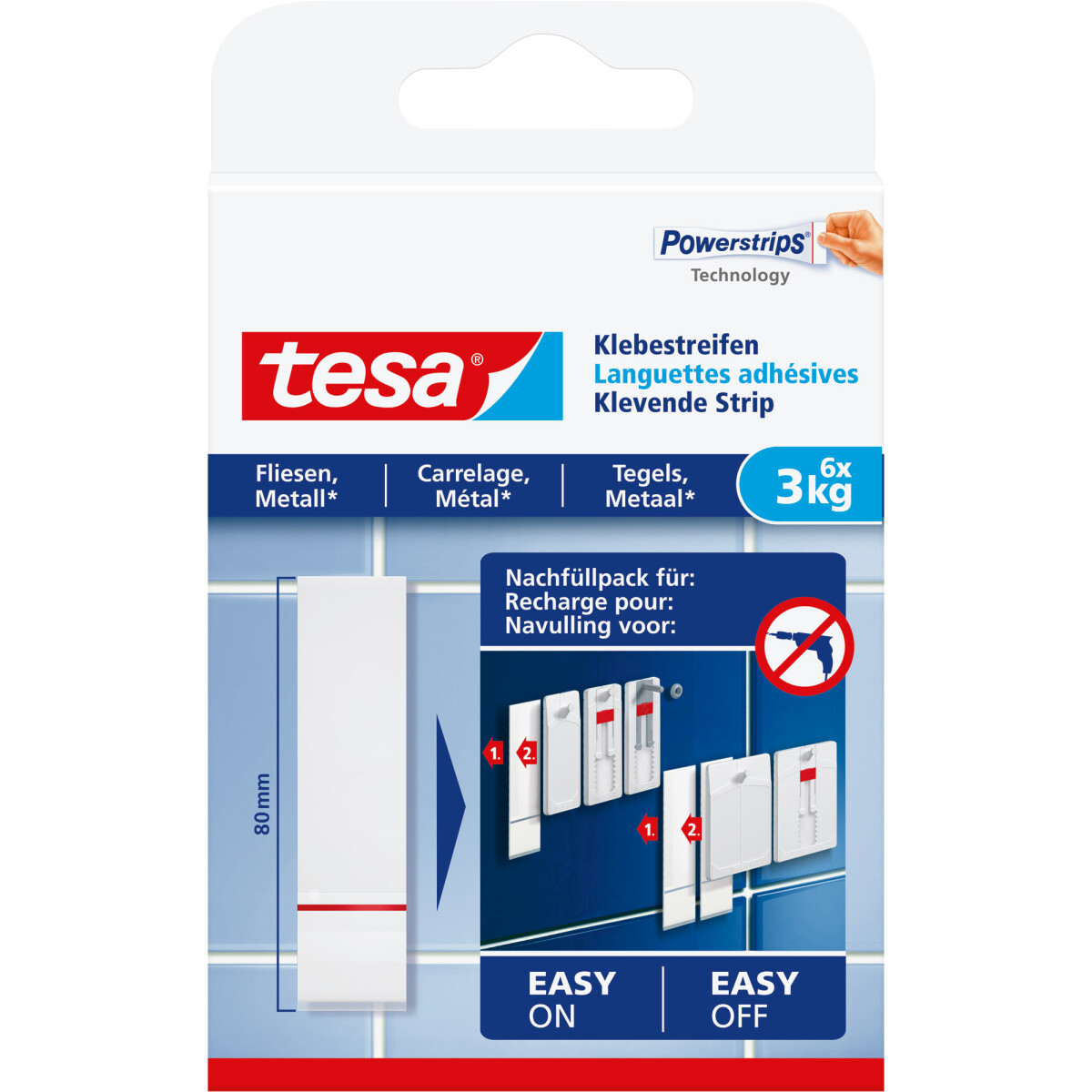 tesa tape, 6 pcs., suitable for tile and metal, up to 3kg...