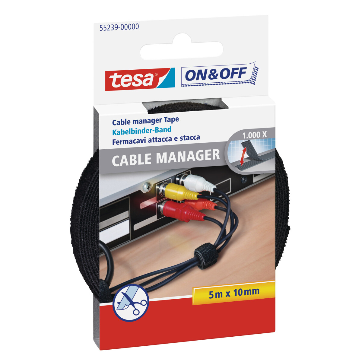 tesa On & Off Klettkabelbinder, 5m x 10mm, schwarz