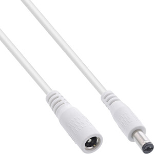 InLine® DC extension cable, DC plug/socket 5.5x2.1mm, white, 5m