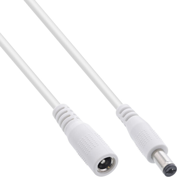 InLine® DC extension cable, DC plug/socket 5.5x2.1mm, white, 2m