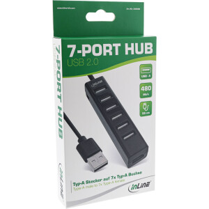 InLine® USB 2.0 Hub, 7 Port, schwarz, mit USB DC Kabel, schwarz