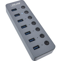 InLine® USB 3.2 Gen.1 hub, 7-port, with switch, aluminium, grey, with PSU