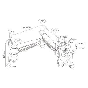 InLine® Wall mount, for monitors up to 69cm (27"), max. 15kg, 2-part arm